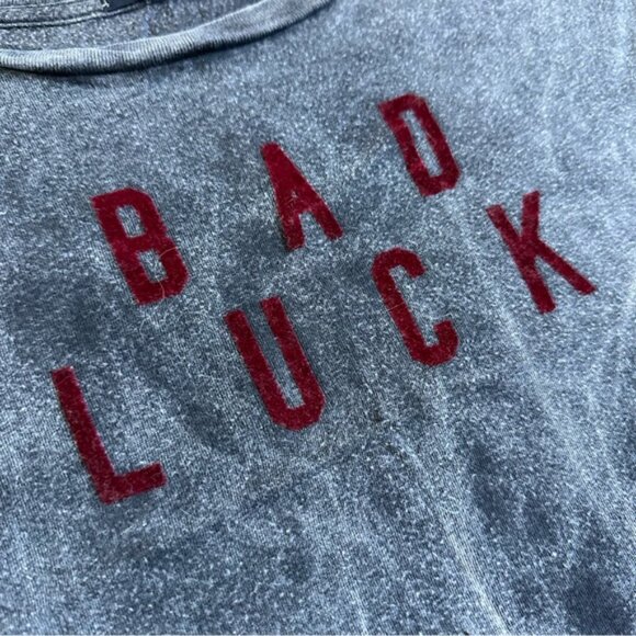 Brandy Melville | Gray and Red Velvet Acid Wash "Bad luck" Crop Top | One Size - Picture 3 of 8